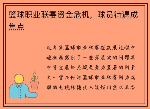 篮球职业联赛资金危机，球员待遇成焦点