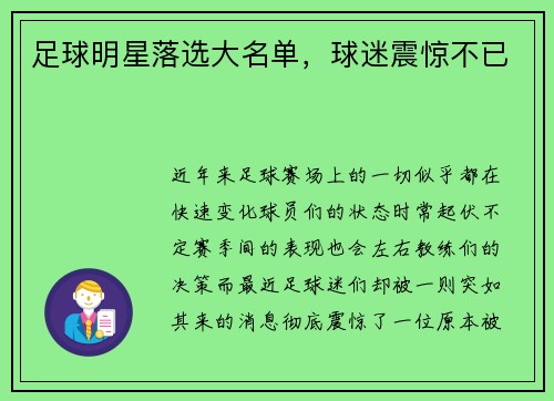 足球明星落选大名单，球迷震惊不已